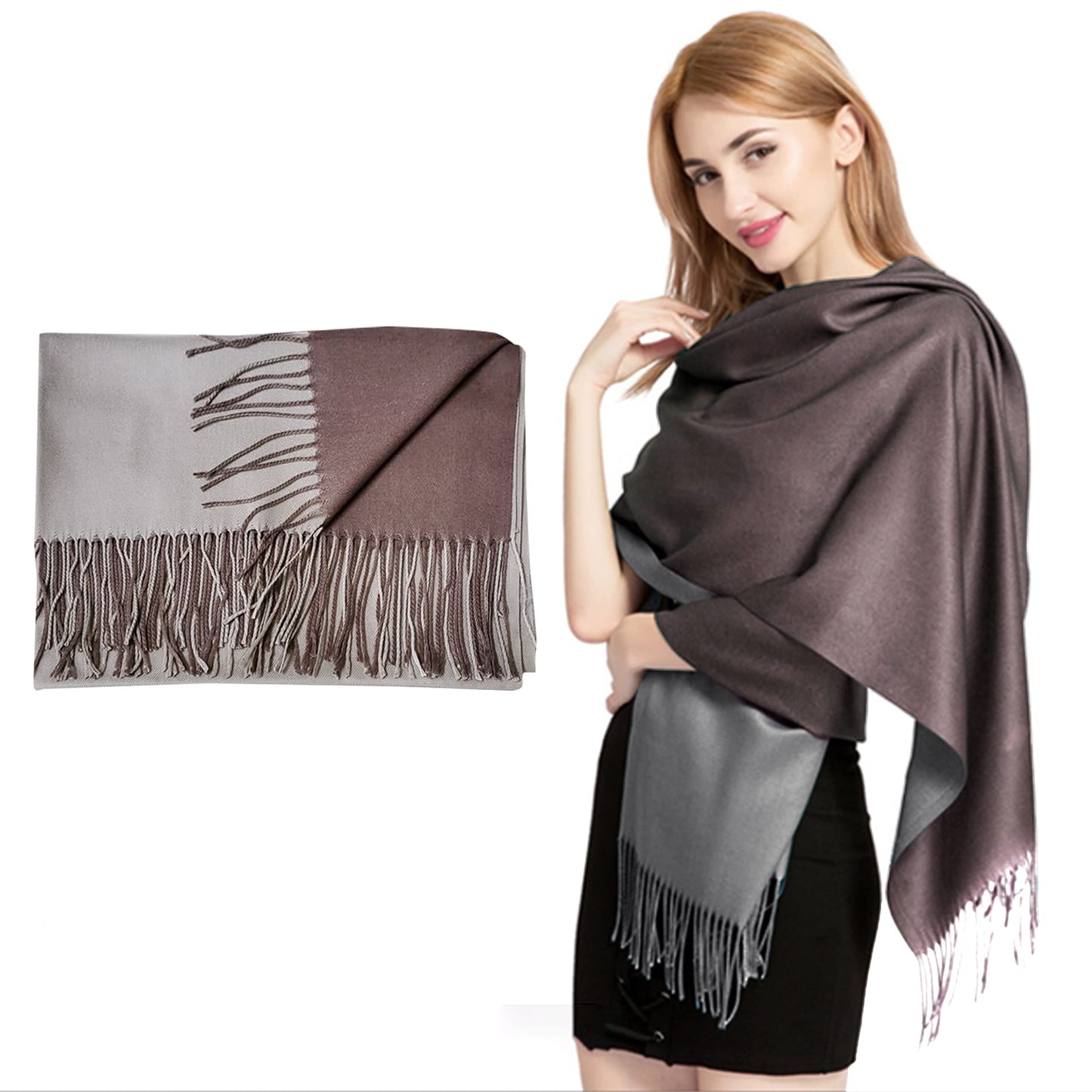 Beige & Brown : Cashmere Scarf Reversible