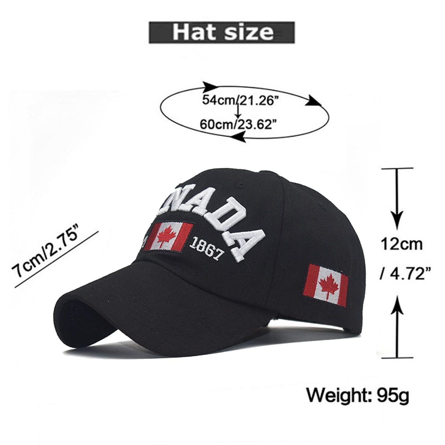 Black Color : Canada Flag Cap for Men & Women