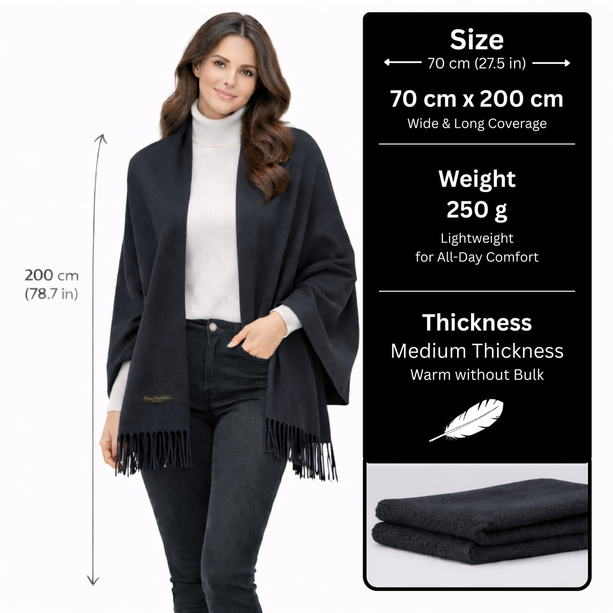 Black Color : Cashmere Scarf Solid