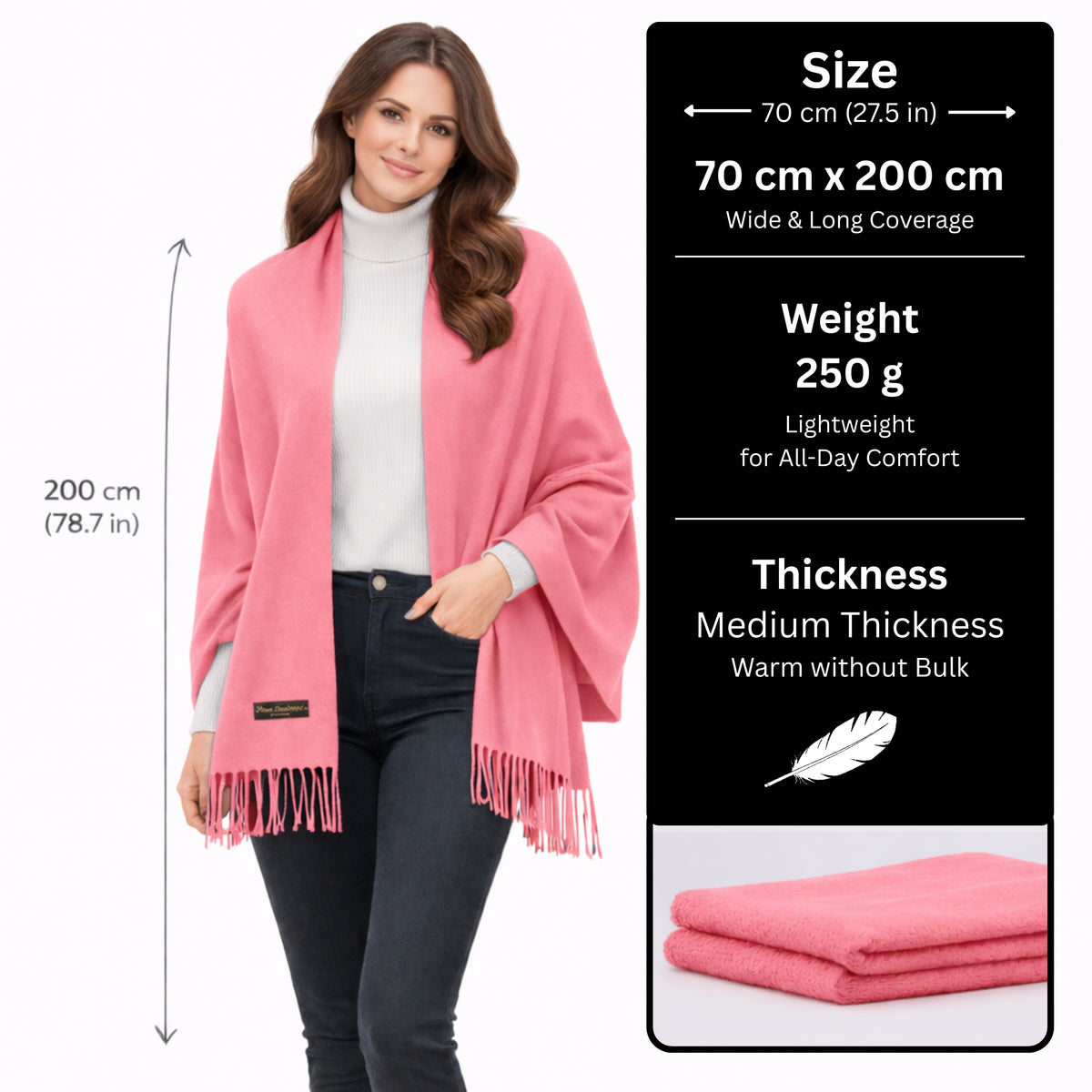 Coral Pink Color : Cashmere Scarf Solid